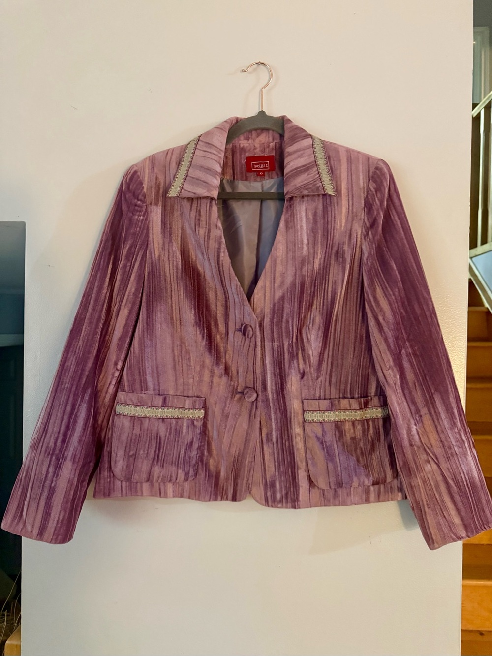 Vintage Y2K Haggar Plum Crushed Velour Blazer Jacket Size 10